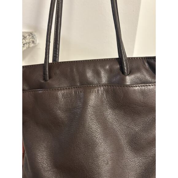 Two Tone Brown Nine West Shoulder Bag Tote Genuine Leather Smooth Magnetic Top - Picture 3 of 11